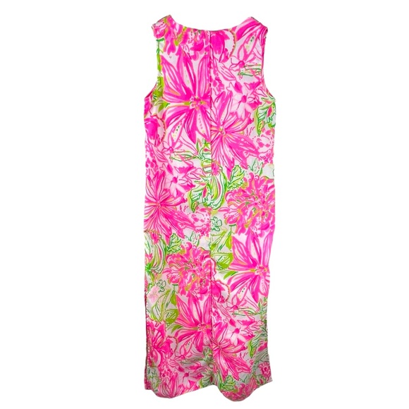 LILLY PULITZER Girls’ Size 8 Carlotta Maxi Dress Pink Floral Print Gold Accents - Picture 2 of 13